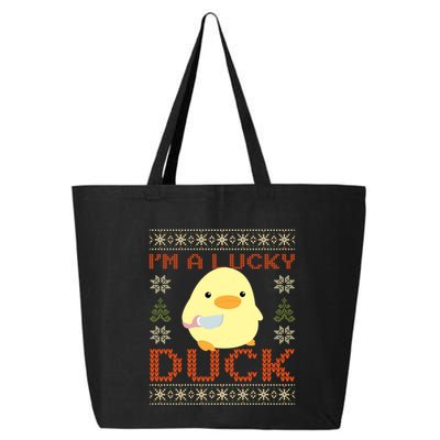 Funny Duck With Knife Meme IM A Lucky Duck Ugly Christmas Gift 25L Jumbo Tote