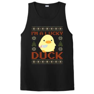 Funny Duck With Knife Meme IM A Lucky Duck Ugly Christmas Gift PosiCharge Competitor Tank