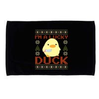 Funny Duck With Knife Meme IM A Lucky Duck Ugly Christmas Gift Microfiber Hand Towel