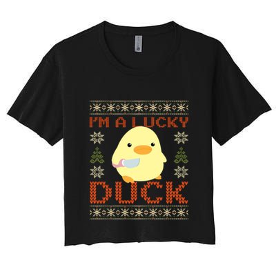 Funny Duck With Knife Meme IM A Lucky Duck Ugly Christmas Gift Crop Top