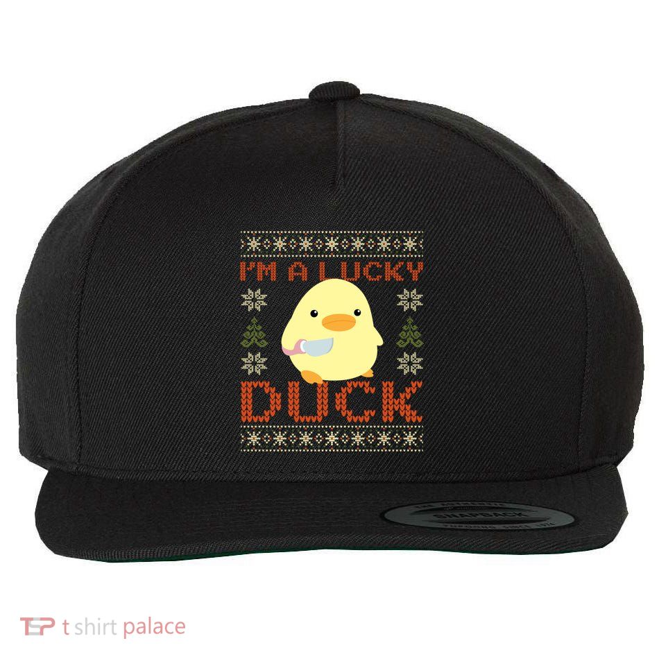 Funny Duck With Knife Meme IM A Lucky Duck Ugly Christmas Gift Wool Snapback Cap