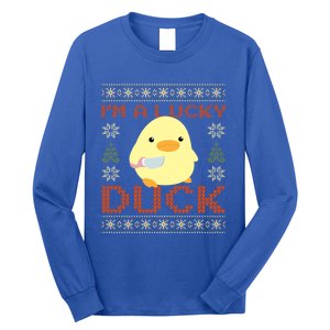 Funny Duck With Knife Meme IM A Lucky Duck Ugly Christmas Gift Long Sleeve Shirt