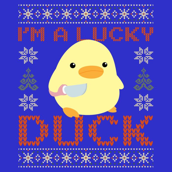 Funny Duck With Knife Meme IM A Lucky Duck Ugly Christmas Gift Apron