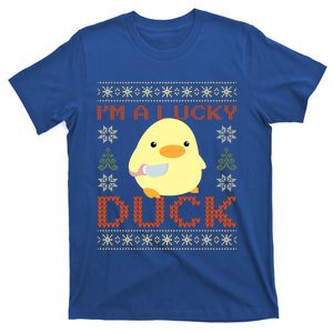 Funny Duck With Knife Meme IM A Lucky Duck Ugly Christmas Gift T-Shirt