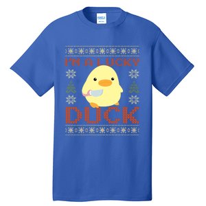 Funny Duck With Knife Meme IM A Lucky Duck Ugly Christmas Gift Tall T-Shirt