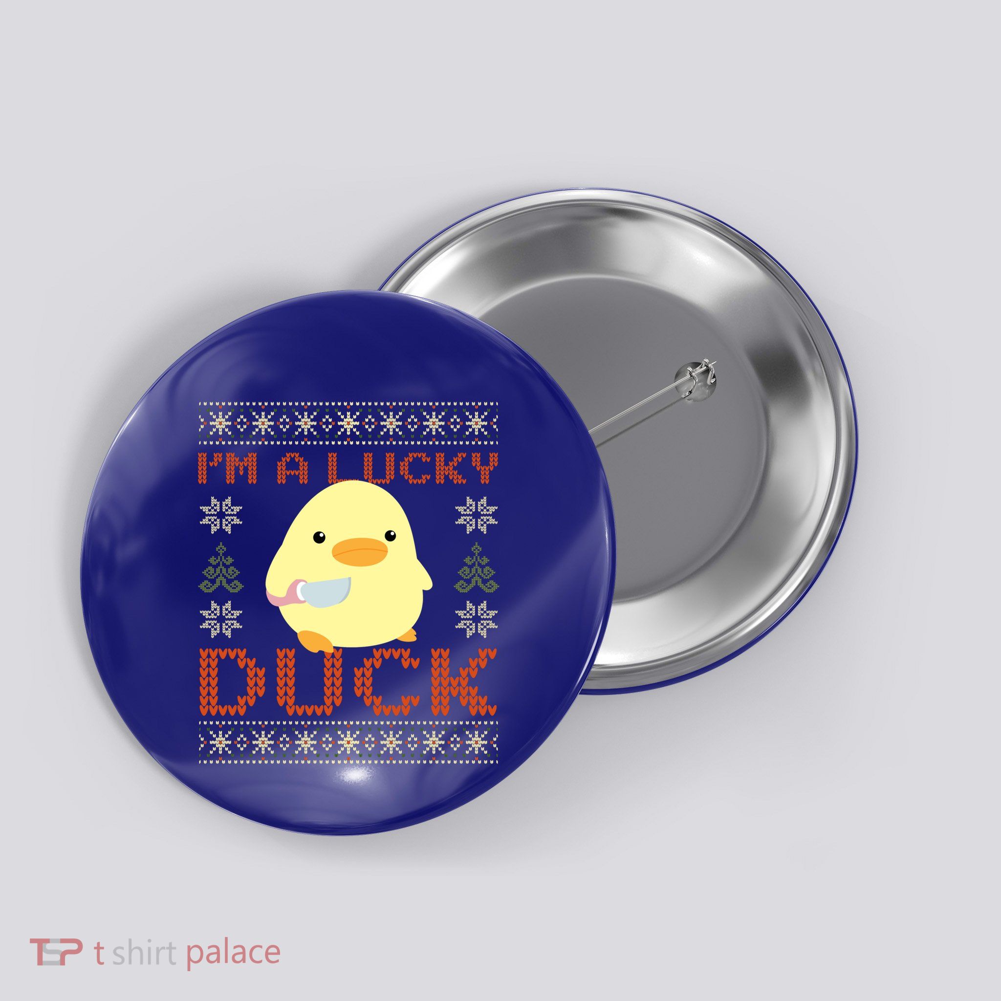 Funny Duck With Knife Meme IM A Lucky Duck Ugly Christmas Gift Button
