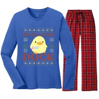 Funny Duck With Knife Meme IM A Lucky Duck Ugly Christmas Gift Women's Long Sleeve Flannel Pajama Set 