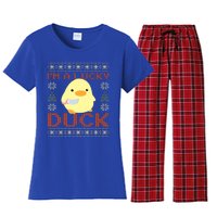 Funny Duck With Knife Meme IM A Lucky Duck Ugly Christmas Gift Women's Flannel Pajama Set