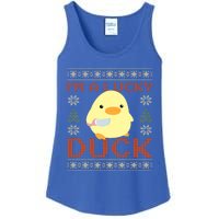 Funny Duck With Knife Meme IM A Lucky Duck Ugly Christmas Gift Ladies Essential Tank