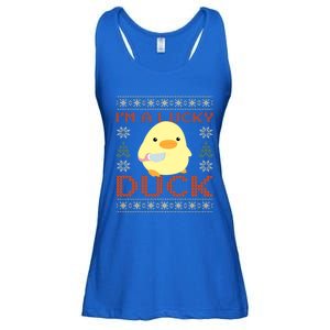 Funny Duck With Knife Meme IM A Lucky Duck Ugly Christmas Gift Ladies Essential Flowy Tank