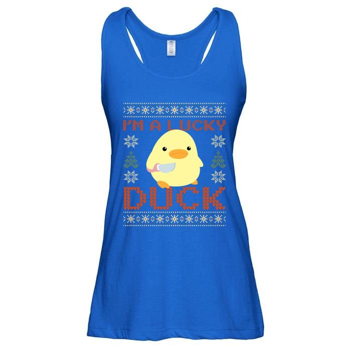 Funny Duck With Knife Meme IM A Lucky Duck Ugly Christmas Gift Ladies Essential Flowy Tank