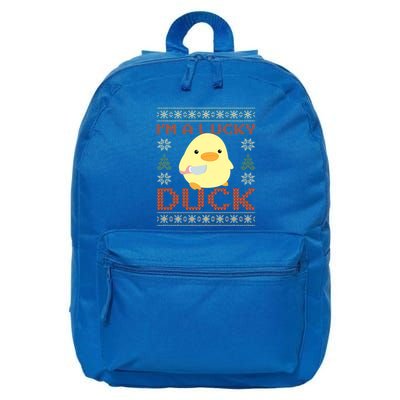 Funny Duck With Knife Meme IM A Lucky Duck Ugly Christmas Gift 16 in Basic Backpack
