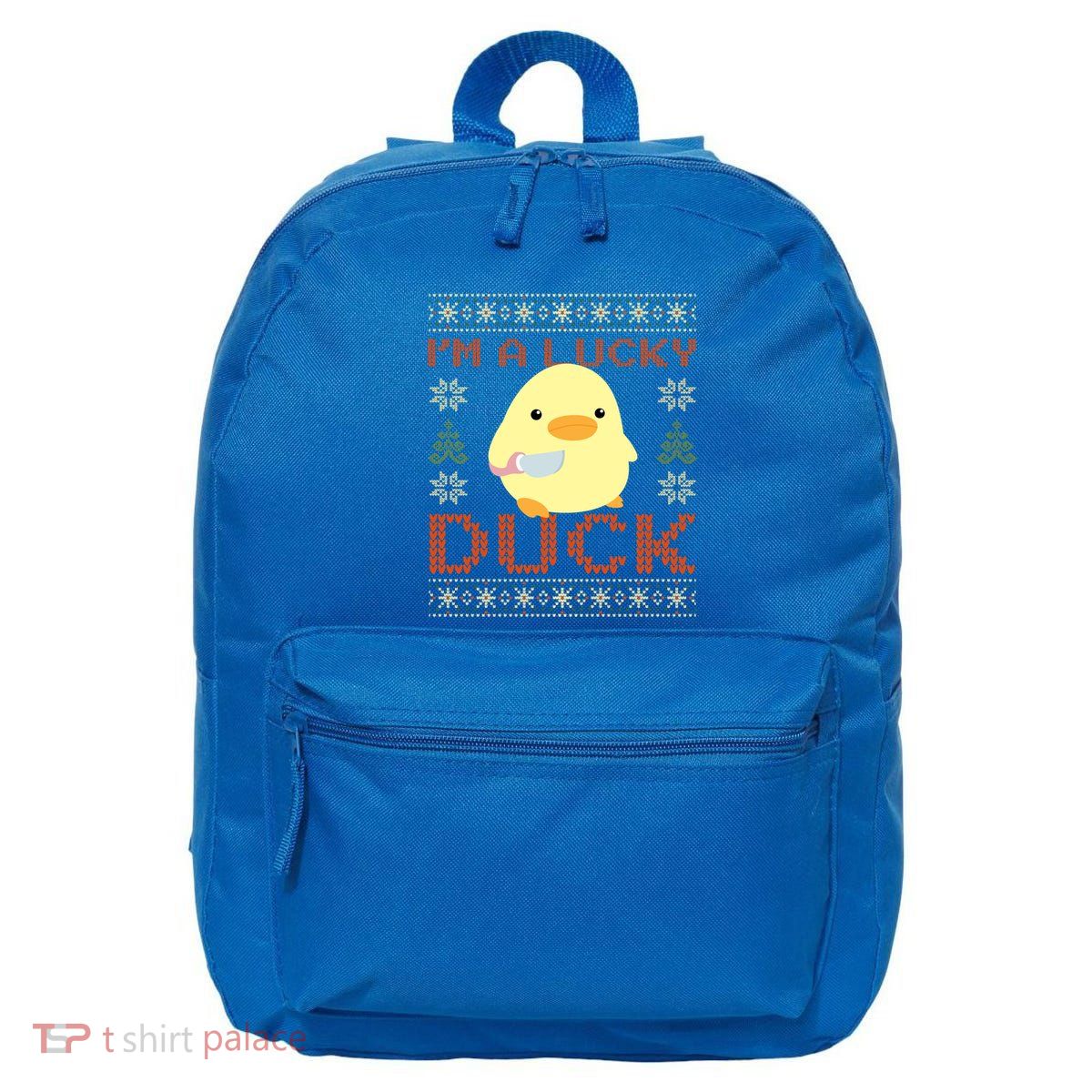 Funny Duck With Knife Meme IM A Lucky Duck Ugly Christmas Gift 16 in Basic Backpack