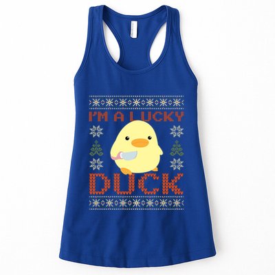 Funny Duck With Knife Meme IM A Lucky Duck Ugly Christmas Gift Womens Tank Top
