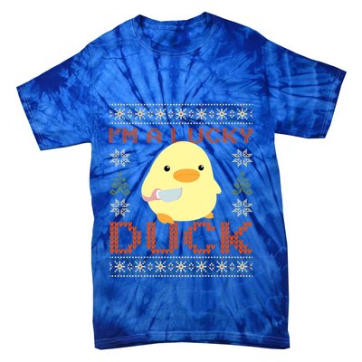 Funny Duck With Knife Meme IM A Lucky Duck Ugly Christmas Gift Tie-Dye T-Shirt