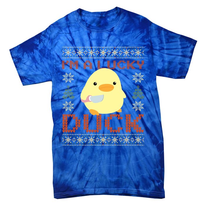 Funny Duck With Knife Meme IM A Lucky Duck Ugly Christmas Gift Tie-Dye T-Shirt