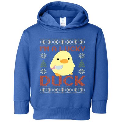 Funny Duck With Knife Meme IM A Lucky Duck Ugly Christmas Gift Toddler Hoodie