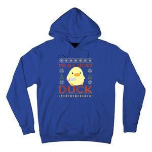 Funny Duck With Knife Meme IM A Lucky Duck Ugly Christmas Gift Tall Hoodie