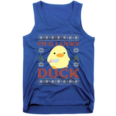 Funny Duck With Knife Meme IM A Lucky Duck Ugly Christmas Gift Tank Top
