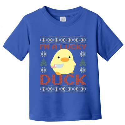 Funny Duck With Knife Meme IM A Lucky Duck Ugly Christmas Gift Toddler T-Shirt