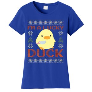 Funny Duck With Knife Meme IM A Lucky Duck Ugly Christmas Gift Women's T-Shirt