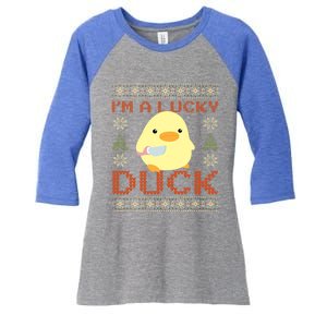 Funny Duck With Knife Meme IM A Lucky Duck Ugly Christmas Gift Women's Tri-Blend 3/4-Sleeve Raglan Shirt