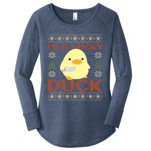 Funny Duck With Knife Meme IM A Lucky Duck Ugly Christmas Gift Women's Perfect Tri Tunic Long Sleeve Shirt