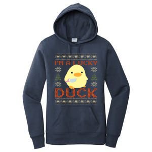 Funny Duck With Knife Meme IM A Lucky Duck Ugly Christmas Gift Women's Pullover Hoodie