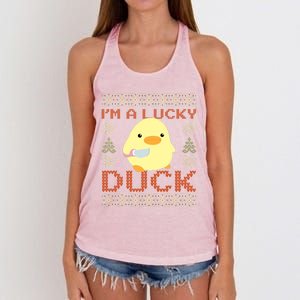 Funny Duck With Knife Meme IM A Lucky Duck Ugly Christmas Gift Women's Knotted Racerback Tank