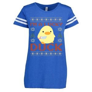 Funny Duck With Knife Meme IM A Lucky Duck Ugly Christmas Gift Enza Ladies Jersey Football T-Shirt