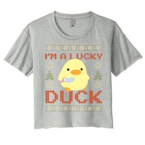 Funny Duck With Knife Meme IM A Lucky Duck Ugly Christmas Gift Women's Crop Top Tee