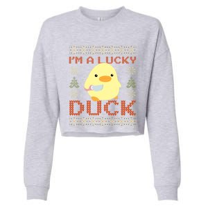 Funny Duck With Knife Meme IM A Lucky Duck Ugly Christmas Gift Cropped Pullover Crew