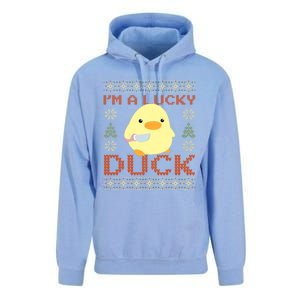 Funny Duck With Knife Meme IM A Lucky Duck Ugly Christmas Gift Unisex Surf Hoodie