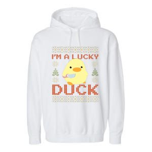 Funny Duck With Knife Meme IM A Lucky Duck Ugly Christmas Gift Garment-Dyed Fleece Hoodie