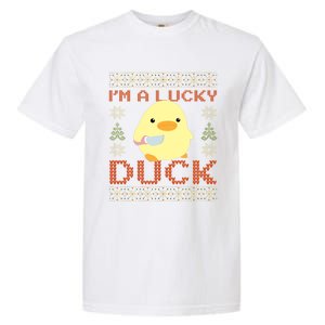 Funny Duck With Knife Meme IM A Lucky Duck Ugly Christmas Gift Garment-Dyed Heavyweight T-Shirt