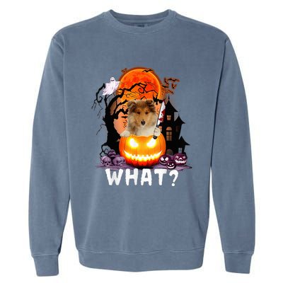 Funny Dog What? Rough Collie With Knife Halloween Costume Garment-Dyed Sweatshirt