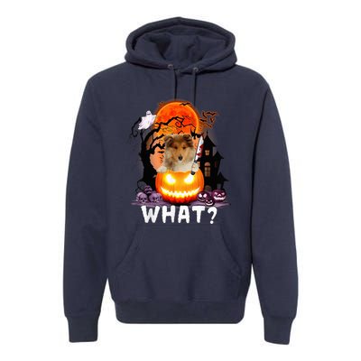 Funny Dog What? Rough Collie With Knife Halloween Costume Premium Hoodie