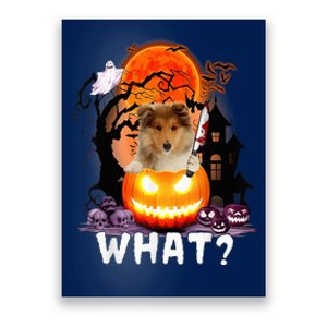 Funny Dog What? Rough Collie With Knife Halloween Costume Poster