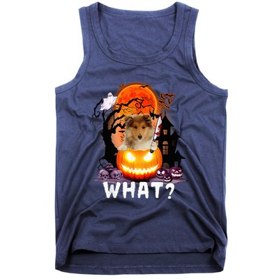 Funny Dog What? Rough Collie With Knife Halloween Costume Tank Top