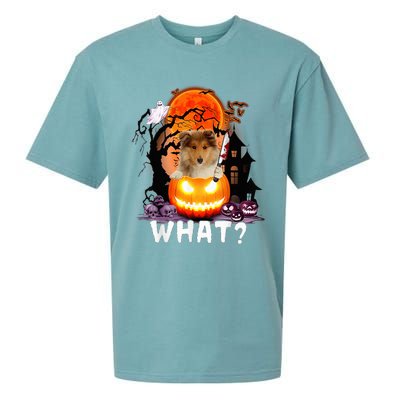 Funny Dog What? Rough Collie With Knife Halloween Costume Sueded Cloud Jersey T-Shirt