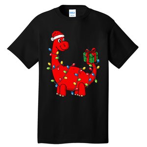 Festive Dino with Illuminated Decor Hilarious Holiday Tall T-Shirt