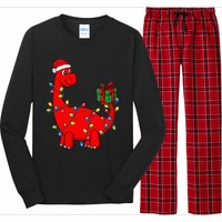 Festive Dino with Illuminated Decor Hilarious Holiday Long Sleeve Pajama Set