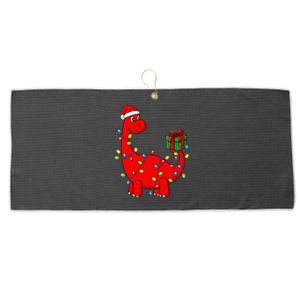 Festive Dino with Illuminated Decor Hilarious Holiday Large Microfiber Waffle Golf Towel