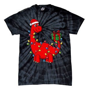 Festive Dino with Illuminated Decor Hilarious Holiday Tie-Dye T-Shirt