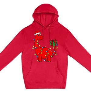 Festive Dino with Illuminated Decor Hilarious Holiday Premium Pullover Hoodie