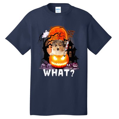 Funny Dog What? Rough Collie With Knife Halloween Costume Tall T-Shirt