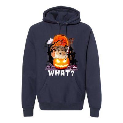 Funny Dog What? Rough Collie With Knife Halloween Costume Premium Hoodie