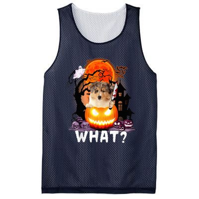 Funny Dog What? Rough Collie With Knife Halloween Costume Mesh Reversible Basketball Jersey Tank