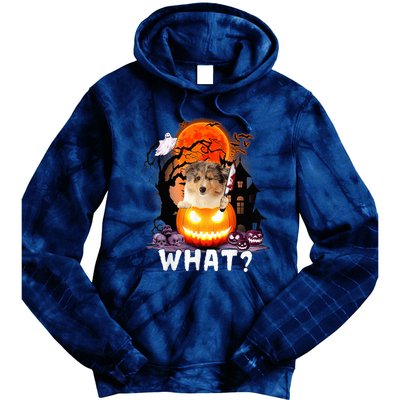 Funny Dog What? Rough Collie With Knife Halloween Costume Tie Dye Hoodie