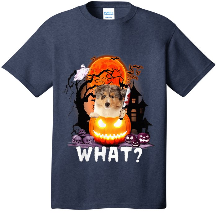 Funny Dog What? Rough Collie With Knife Halloween Costume T-Shirt